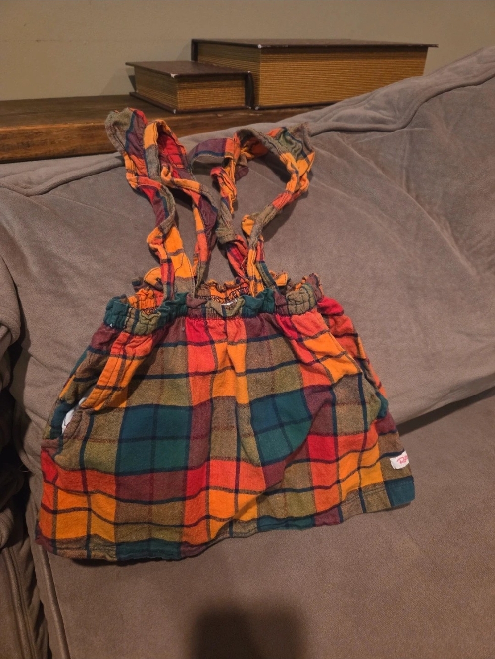Ruffle Butts Orange Plaid Toddler Overalls